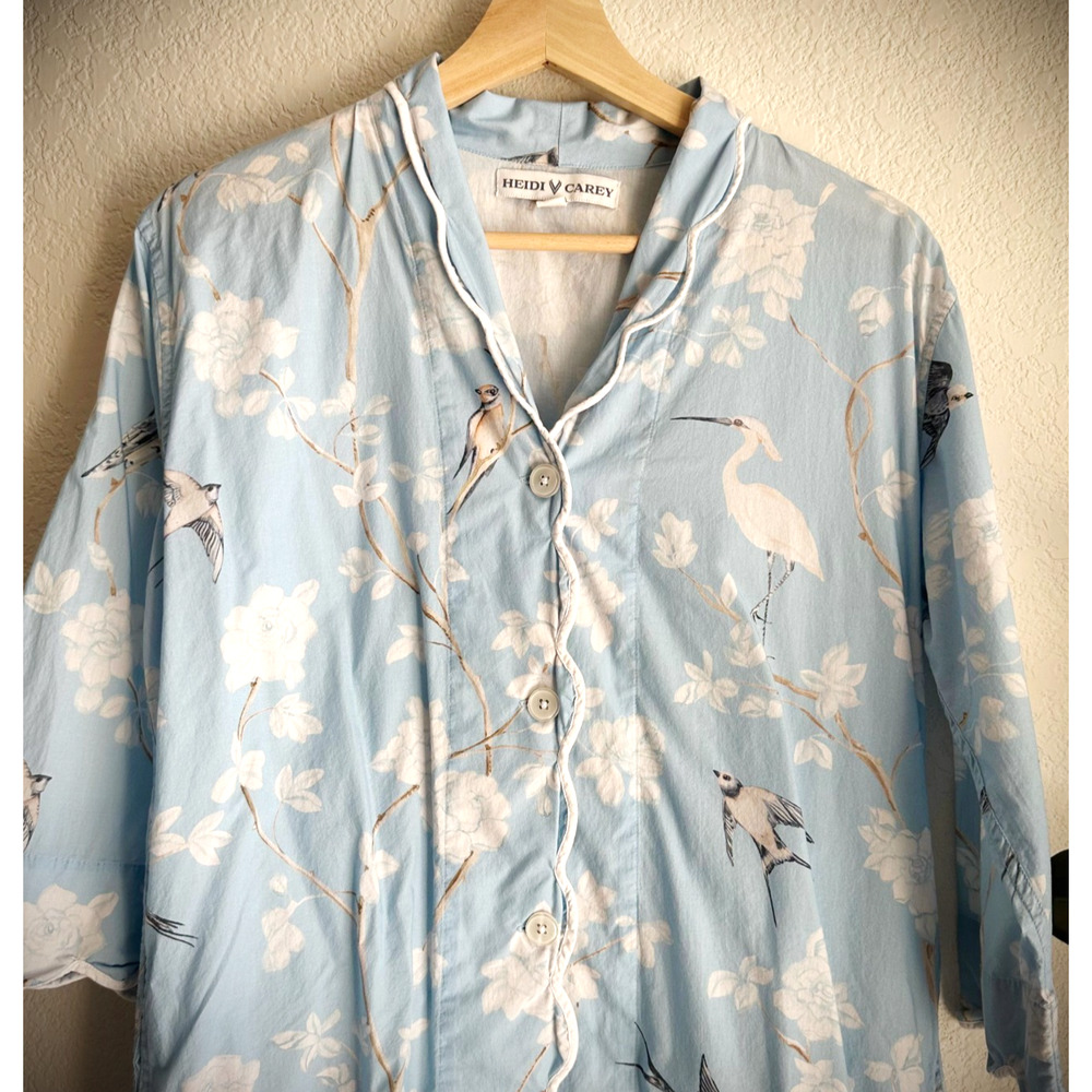 Hedi Carey Women Sleep Shirt Small Blue Birds Button Cottage Prairie Boho Cotton - Picture 3 of 10